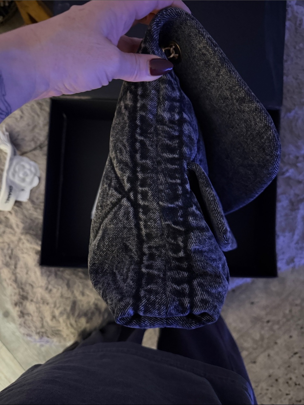 CHANEL Maxi flap Quilted Shoulder Bag in black denim‼️Read Description ‼️ - Picture 11 of 12